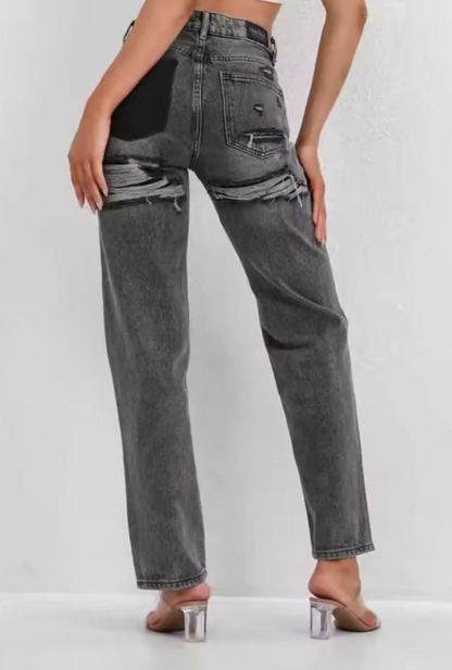 Levoire | Femmes Jean Déchiré Vintage Avec Détail Patchwork Unique Pour Femmes Gris