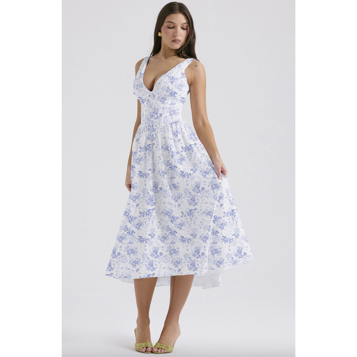 Levoire | Corset Levoire | Robe D'Invitée De Mariage D'Été - Maxi Floral Bleu