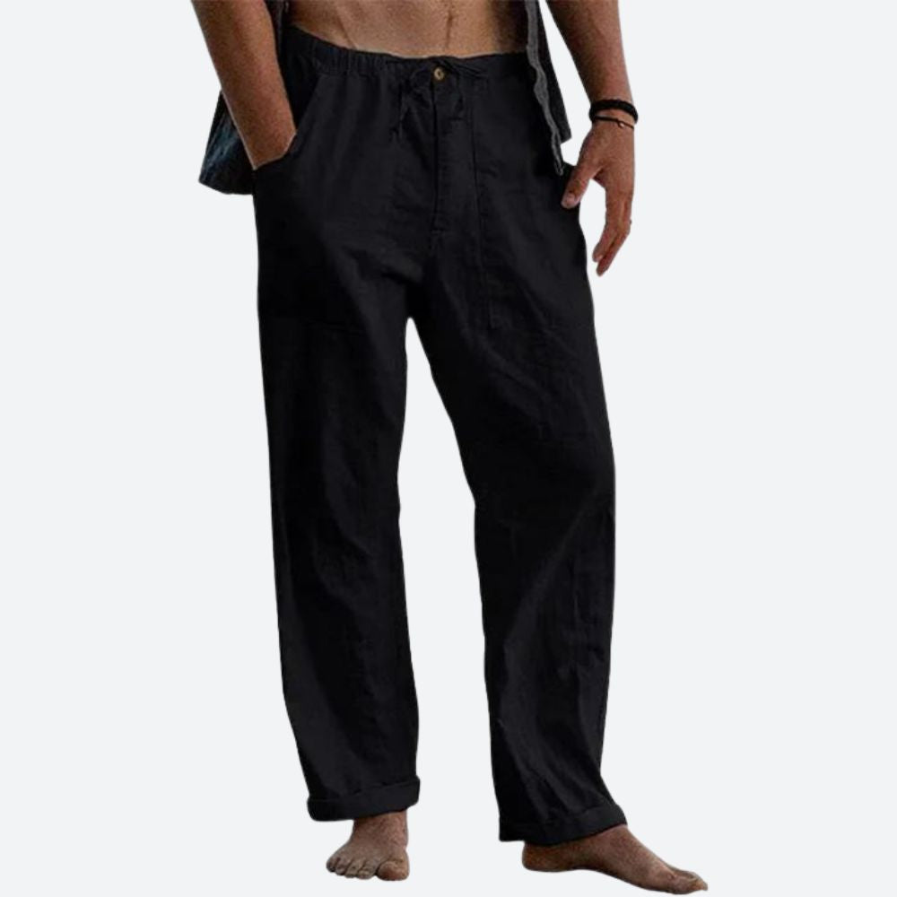 Levoire | Pantalon en lin décontracté pour hommes Pantalon d'été idéal pour hommes Noir