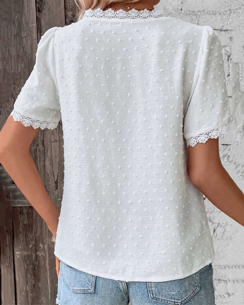 Levoire | Blouse En Dentelle À Manches Courtes Et Décolleté En V