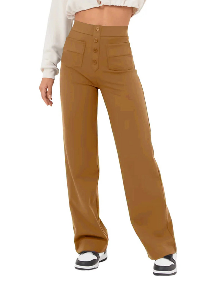 Levoire | Pantalon large taille haute pour un confort décontracté pour femmes Khaki