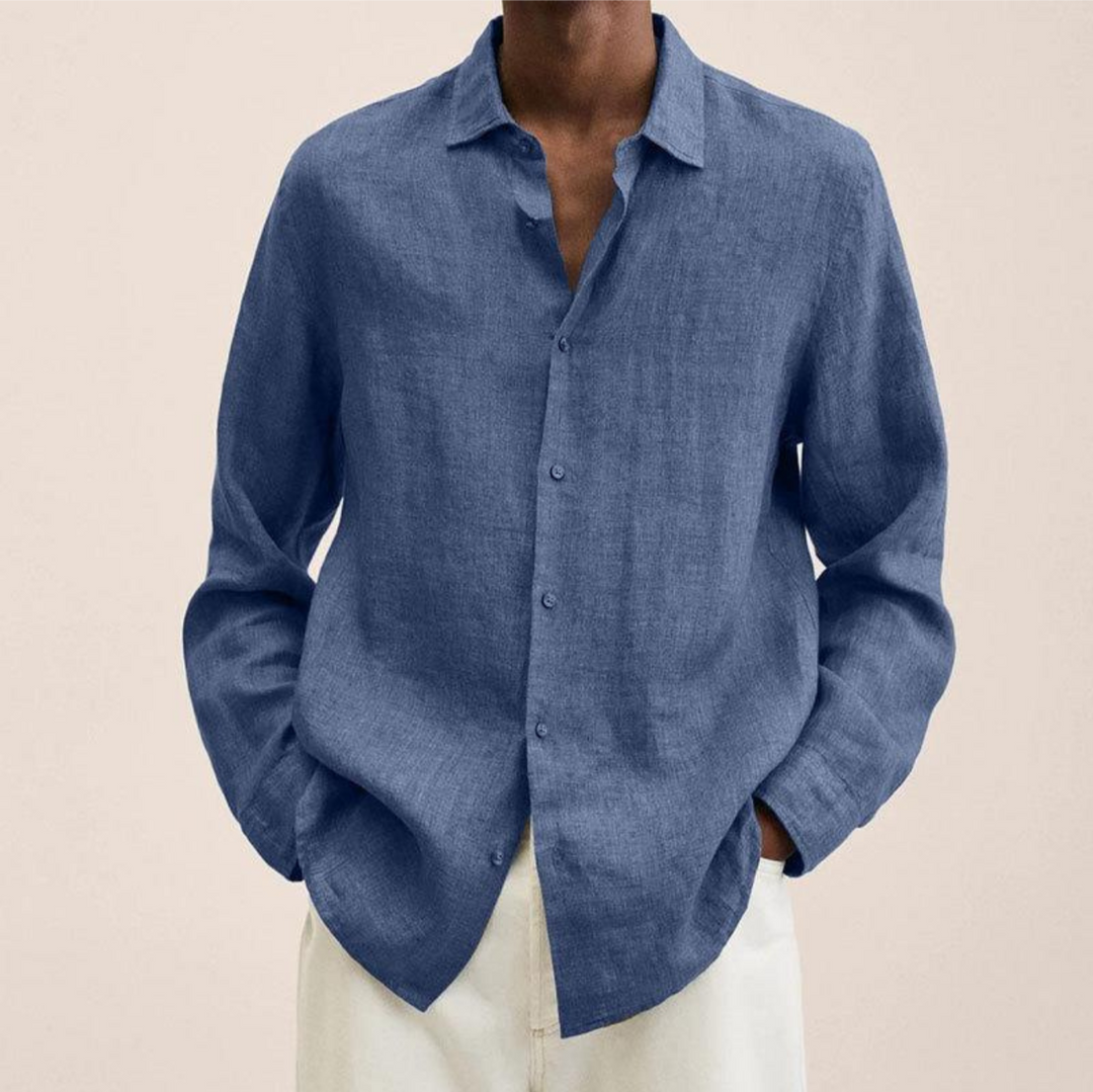 Levoire | Chemise En Lin FR Hommes Long Bleu