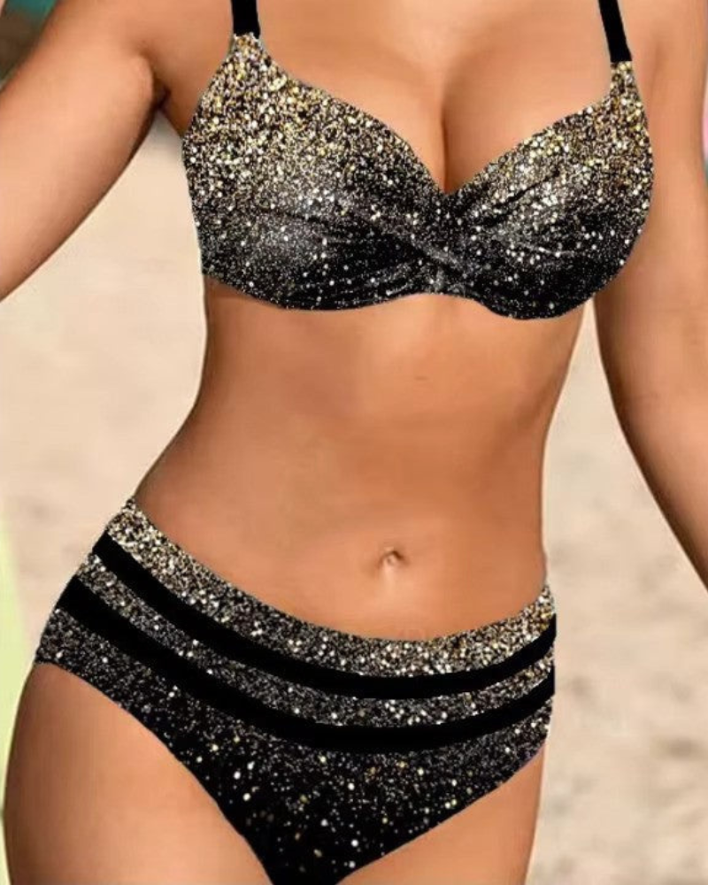 Levoire | Ensemble de bikini deux pièces pour femmes avec taille haute et imprimé de feuilles pour femmes