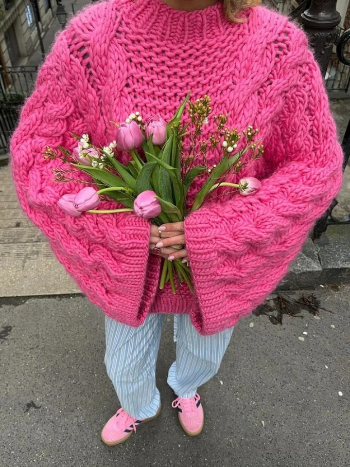 Levoire | Gilet en Tricot pour Femmes Grand Motif de Câble Gilet en Tricot Rosa