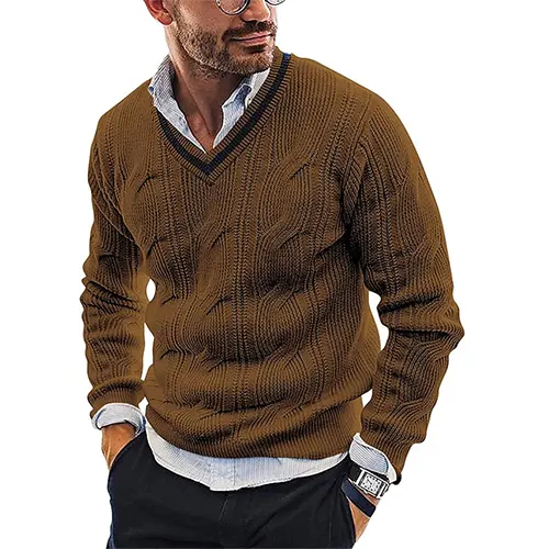 Levoire | Pull En Tricot Classique Pour Hommes Avec Col En V Braun