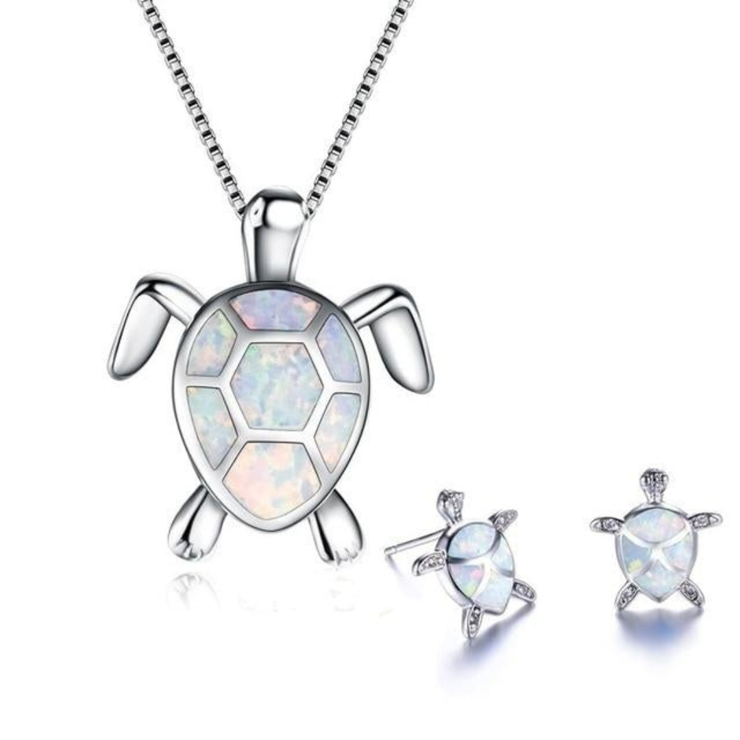 Levoire | Collier Tortue + Boucles D'Oreilles En Opale Et Argent Argent Blanc