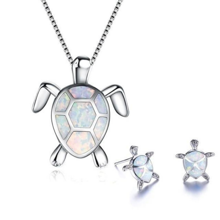 Levoire | Collier Tortue + Boucles D'Oreilles En Opale Et Argent Argent Blanc
