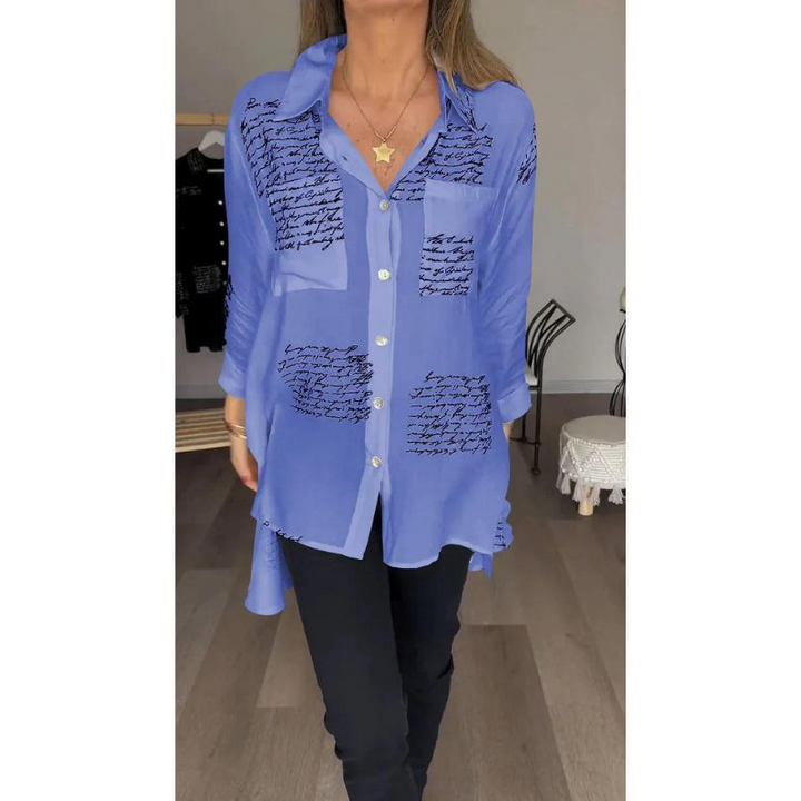 Levoire | Chemisier Femme Confortable Avec Imprimé Lettres Top Bleu
