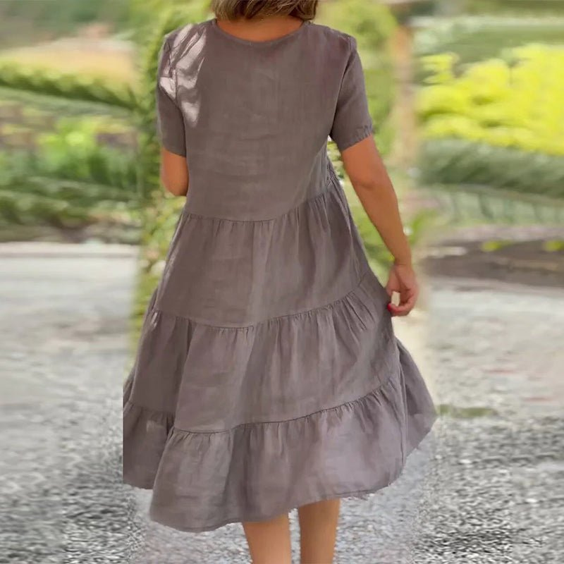 Levoire | Robe en lin unie à encolure en V pour femmes Robe d'été pour femmes