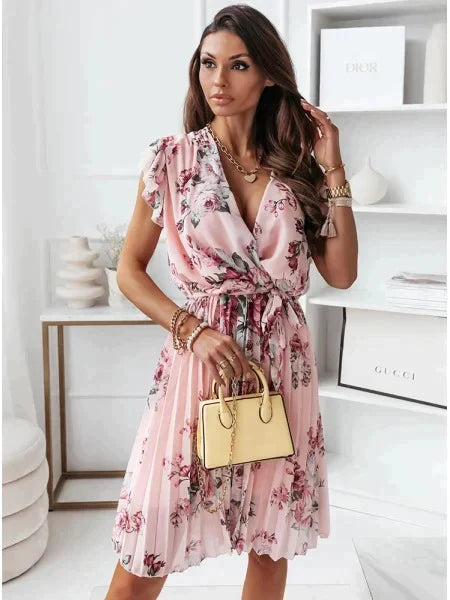 Levoire | Robe Avec Décolleté À Volants, Manches Et Motif Floral Rosa