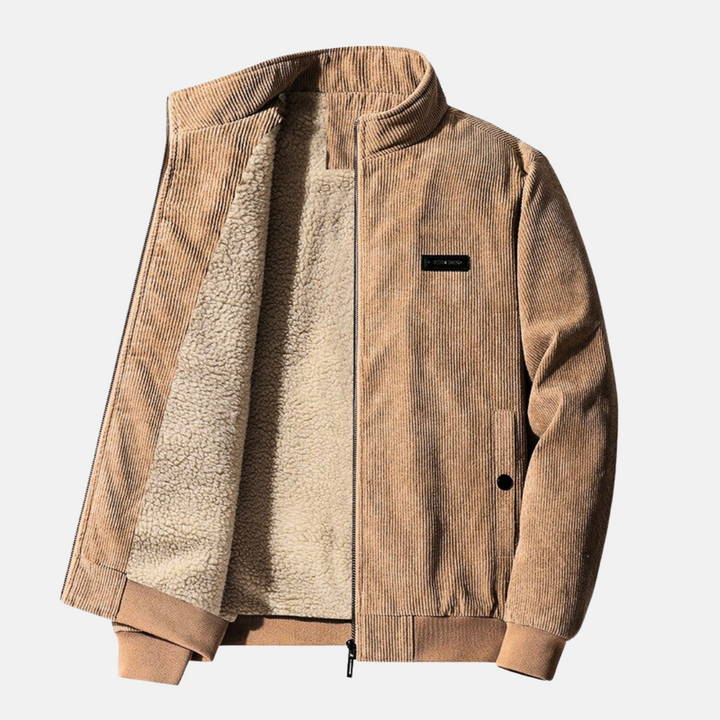 Levoire | Veste En Corduroy Enduit Avec Zip À Manches Longues En Polaire