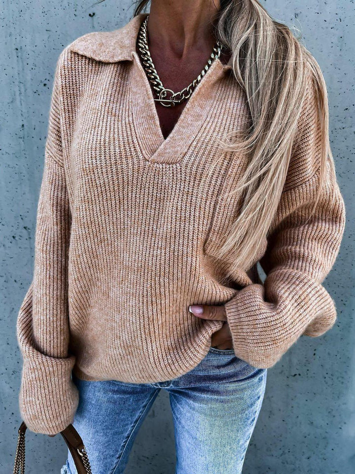 Levoire | Pull À Col En V Avec Poches Pour Femmes Sweat-Shirt Doux À Manches Longues Kaki