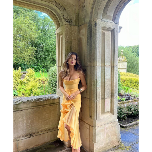 Levoire | Robe D'Invité De Mariage Avec Bretelles Spaghetti Et Volants - Maxi