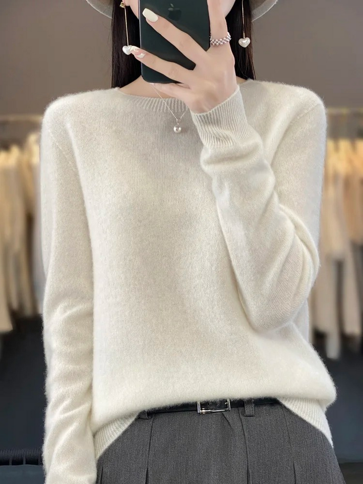 Levoire | Cachemire Pull Femme Col Rond Doux Et Élégant Pull-over Blanc