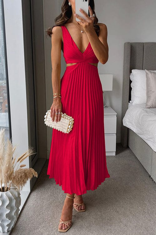 Levoire | ROBE PLISÉE AVEC DÉCOLLETÉ Rouge