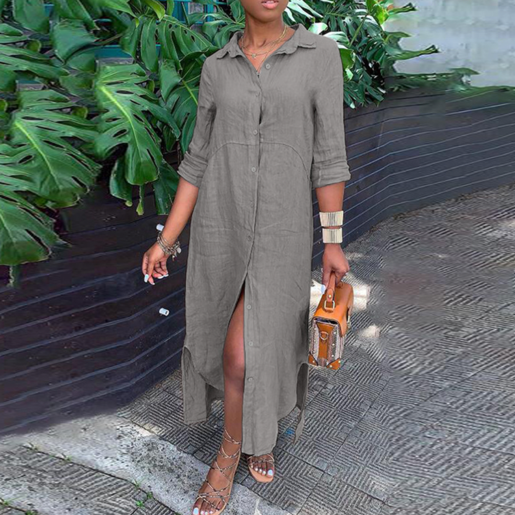 Levoire | Robe chemise confortable en lin Gris