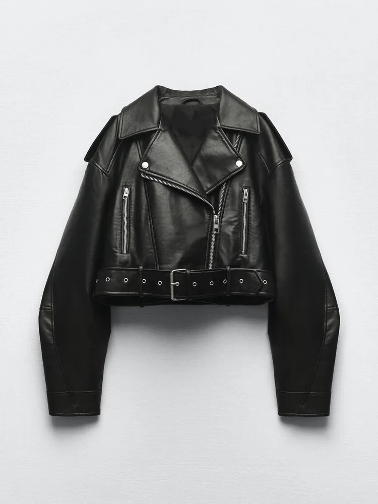 Levoire | Veste courte en simili cuir pour femmes chaude Noir
