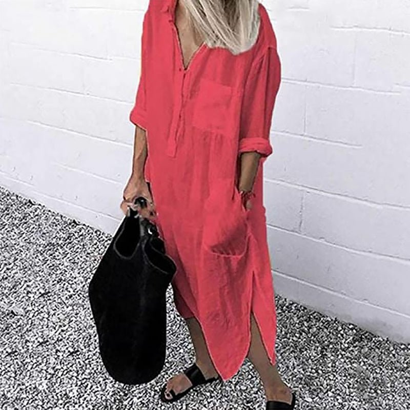 Levoire | Femmes Élégant Robe Chemise Unie Avec Découpe Robe Femme Rot