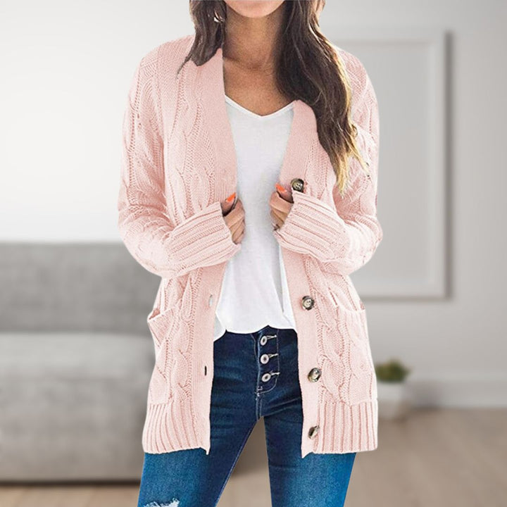 Levoire | Gilet Tricot Mi-Long Avec Boutons Pour Femmes Rosa Une taille