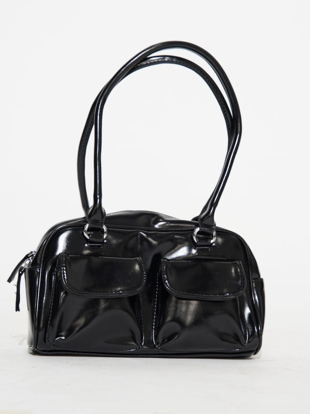 Levoire | Sac À Main En Cuir Brillant Avec Compartiments Latéraux Noir