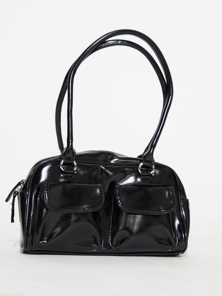 Levoire | Sac À Main En Cuir Brillant Avec Compartiments Latéraux Noir