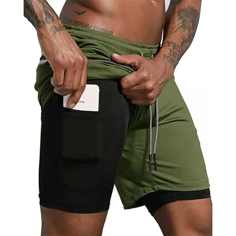 Levoire | 2 en 1 Shorts de sport pour hommes vert olive (noir)