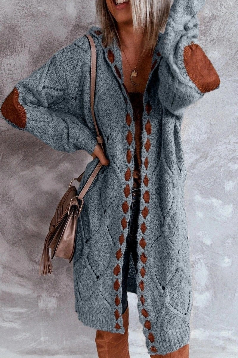 Levoire | Femmes Sweatshirt Long à Capuche Look Cardigan Rétro Bleu