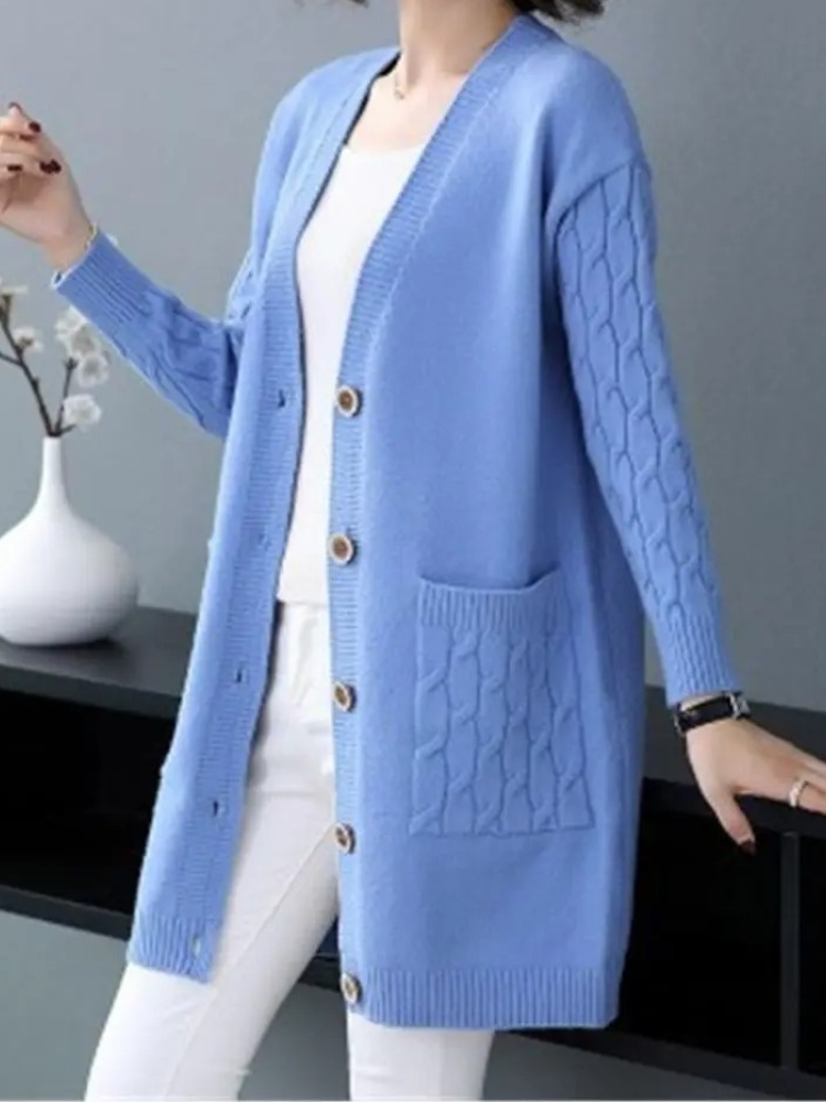 Levoire | Pull-over Femme à Boutons et Coupe Longue Bleu