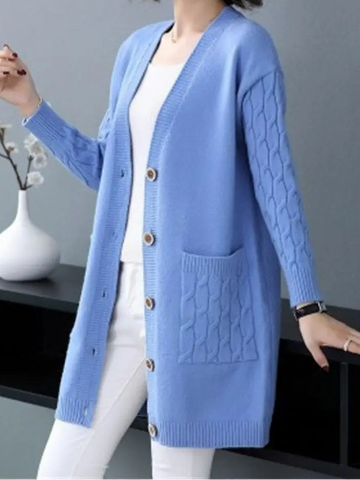 Levoire | Pull-over Femme à Boutons et Coupe Longue Bleu