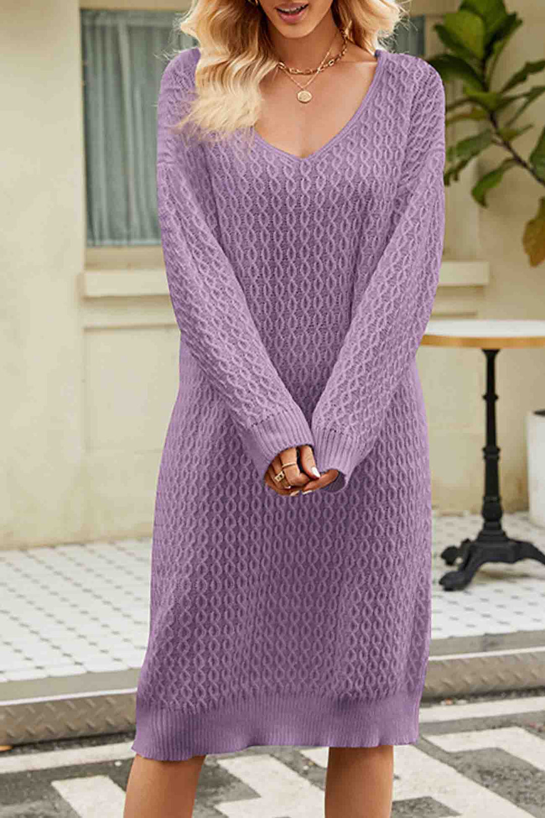 Levoire | Robe Sweat Avec Décolleté En V Profond Pour Une Apparence Élégante Lilas
