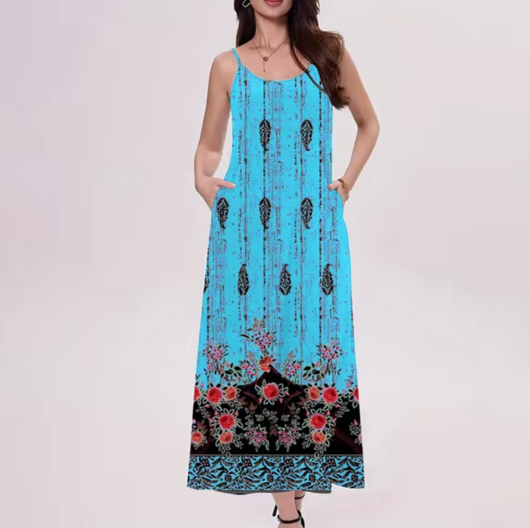 Levoire | Robe Longue Imprimée Élégante Bleu