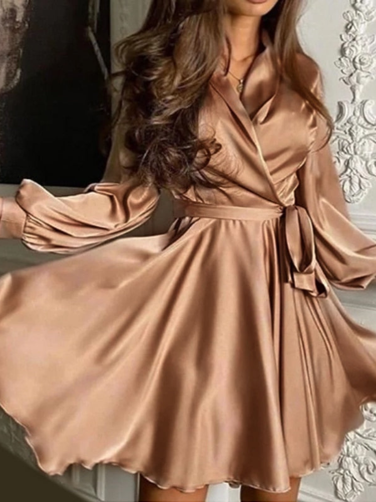 Levoire | Robe Mini Femme Élégante Robe Portefeuille À Manches Longues Pour Femmes Braun
