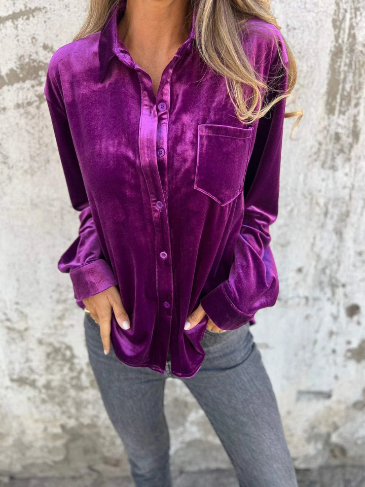 Levoire | Chemisier en velours pour femmes Tunique tendance Top chemise pour femmes Lilas