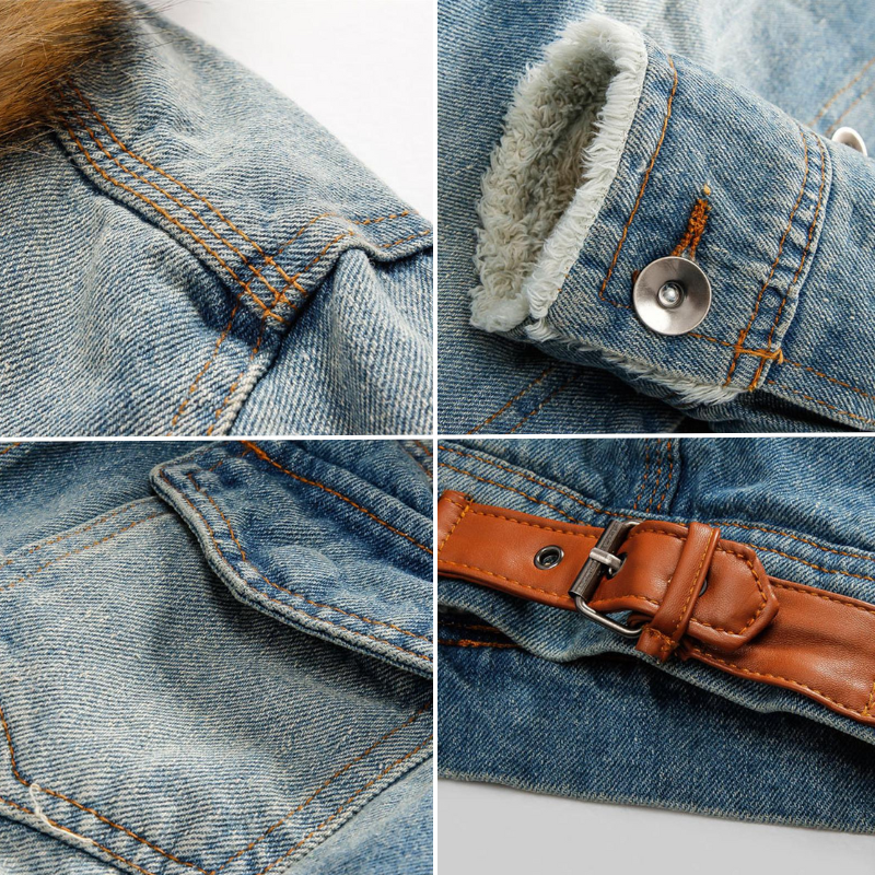 Levoire | Veste En Denim À Manches Longues En Polaire Avec Col En Fourrure