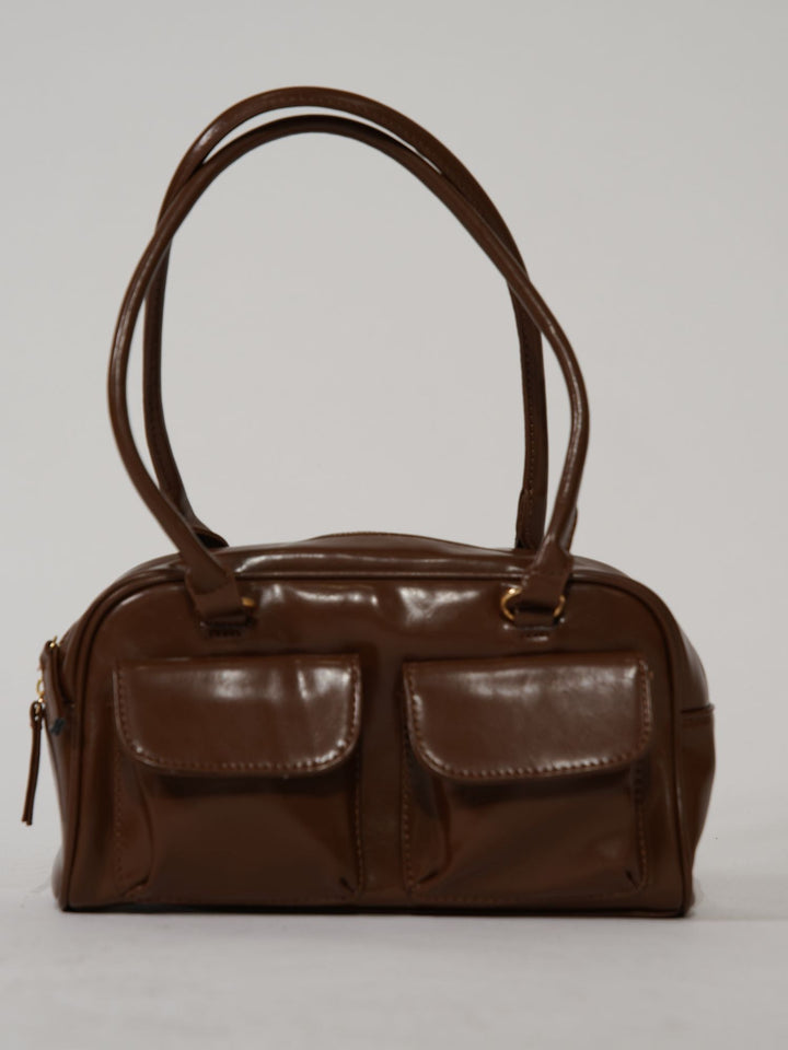 Levoire | Sac À Main En Cuir Brillant Avec Compartiments Latéraux Braun