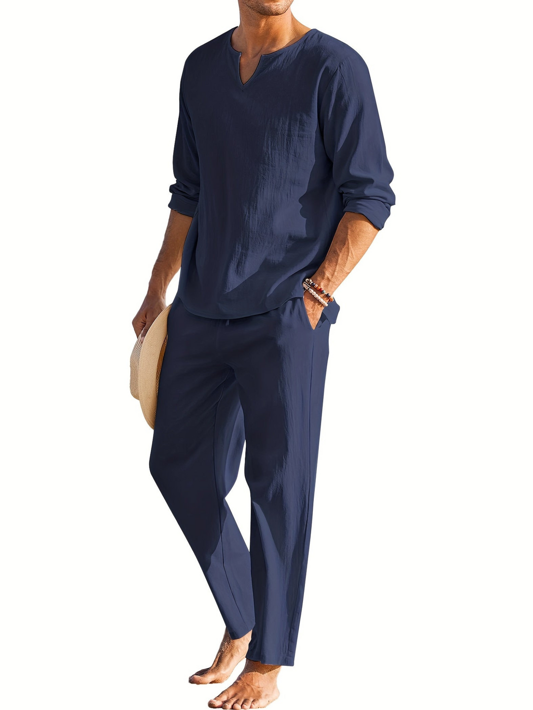 Levoire | Chemise pour homme élégante et ensemble de pantalons pour une élégance décontractée printemps/été Bleu marine
