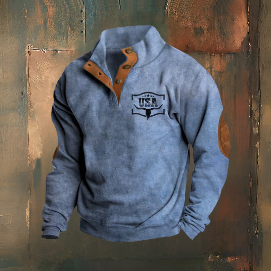 Levoire | Pull Western Avec Impression Vintage Bleu