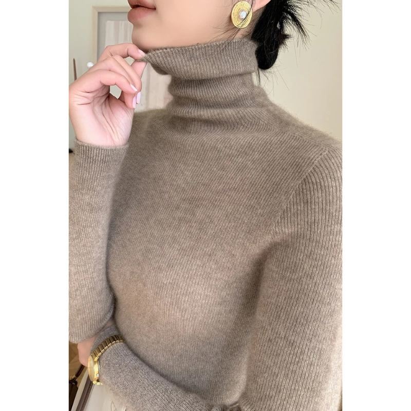 Levoire | Pull en cachemire pour femmes Pull à col élégant en laine luxueuse Kaki