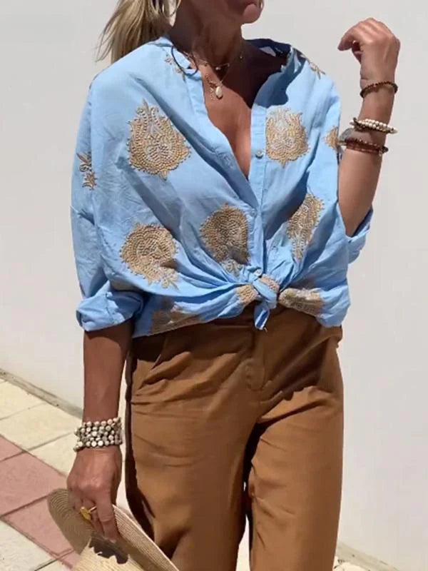 Levoire | Élégante Blouse Avec Détails Floraux Pour Femmes Bleu