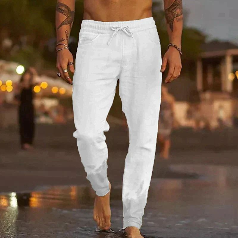 Levoire | Pantalon en lin pour hommes Pantalon tendance pour hommes Blanc
