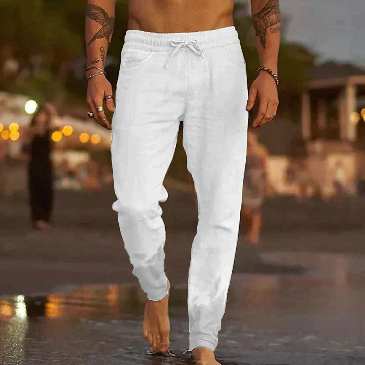 Levoire | Pantalon en lin pour hommes Pantalon tendance pour hommes Blanc