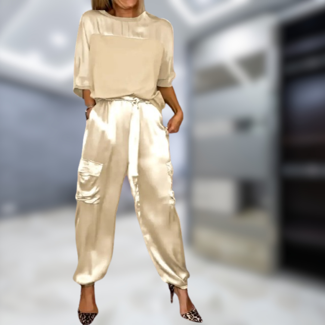 Levoire | Ensemble de top et pantalons à manches mi-longues Abricot