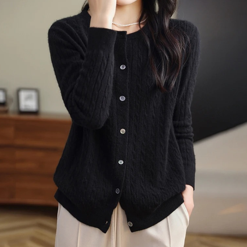 Levoire | Gilet pour femmes avec motif en câble et boutons Noir