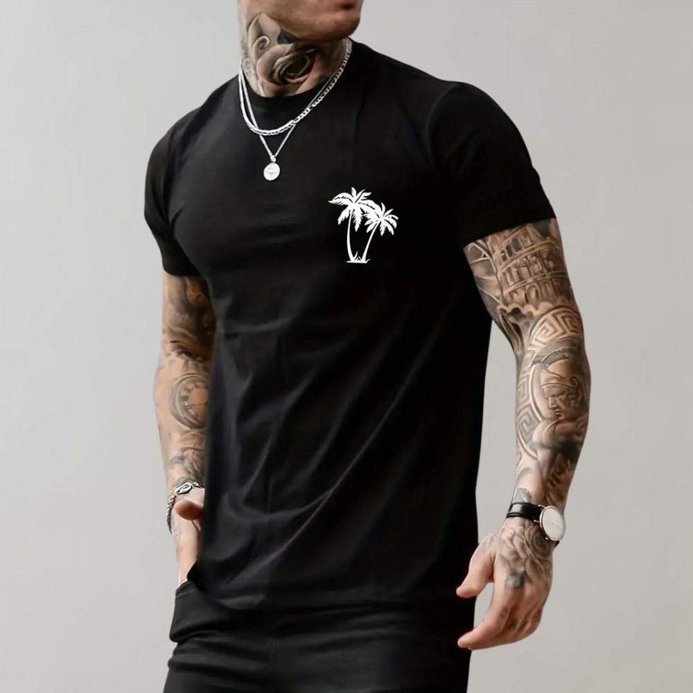 Levoire | T-shirt graphique pour homme avec imprimé palmier look d'été Noir