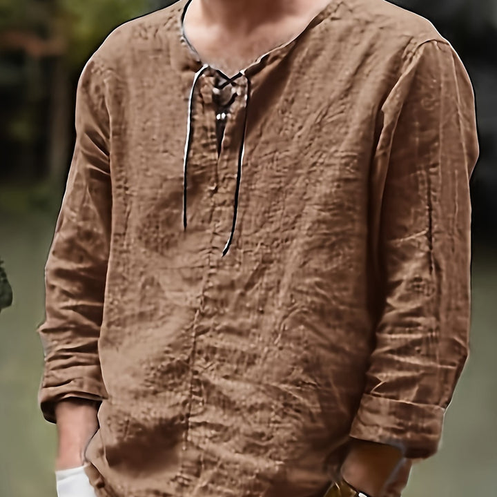 Levoire | T-Shirt Henley À Manches Longues En Mélange Coton-Lin Printemps/Automne