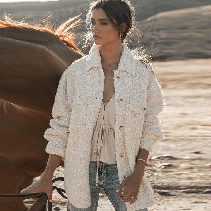 Levoire | Long Manteau En Velours Avec Boutons Et Manches Longues Pour Femmes Beige