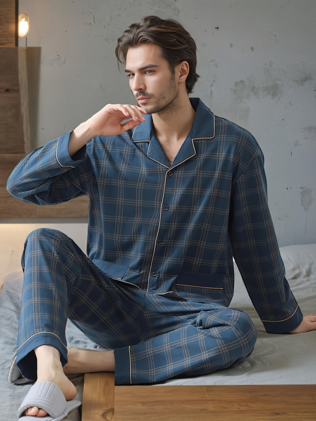 Levoire | Pyjama Set Pour Hommes À Motif Avec Revers Et Manches Longues