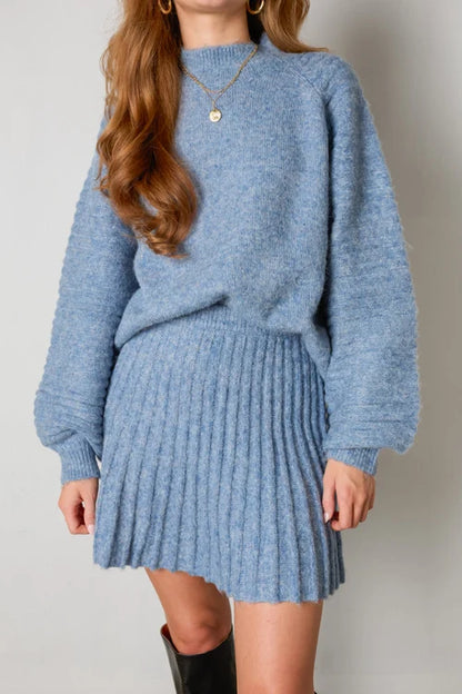 Levoire | Ensemble Élégant Pull Et Jupe Pour Femme Bleu-gris