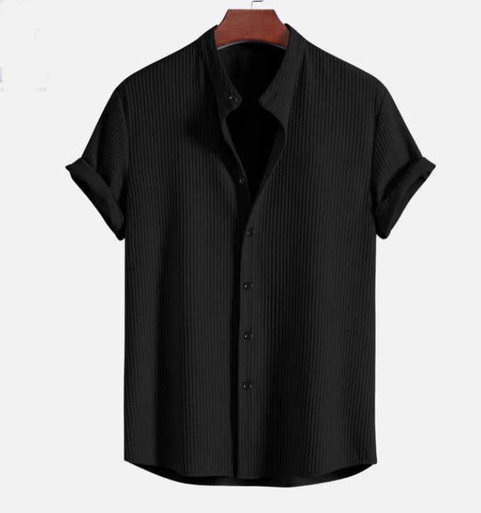 Levoire | Chemise Col Montant Côtelé, Coupe Musclée Black