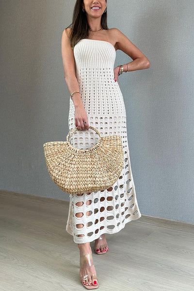 Levoire | Robe Maxi Patchwork Sans Épaules Avec Style Rustique Et Découpes Abricot